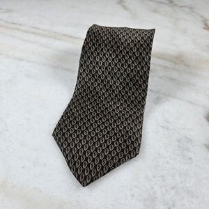 Bill Blass 100% Silk Tie Vintage Geometric Oval Pattern Black Burgundy Gold